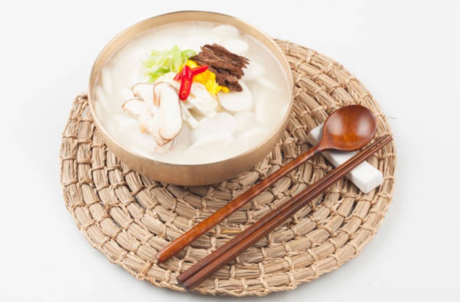 Traditional Korean Tteokguk rice cake soup for Seollal